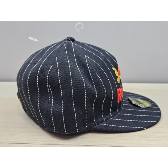 Red Bull New Era 59FIFTY Fitted Hat 7 1/2 Pinstripe Black Wool Cap MLB Style Hat